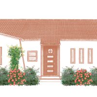 Illustration of Airy Aesthetic Cut Flower in front of a house