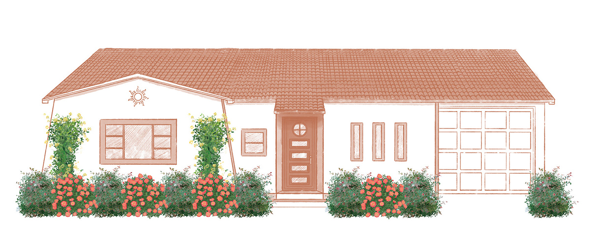 Airy Aesthetic Cut Flower Graphics Illustration of Airy Aesthetic Cut Flower in front of a house