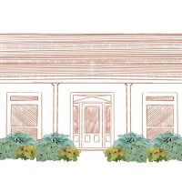 Illustration of Foliage Friendly Shadescape 1 in front of a house