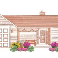 Illustration of High Performance Pollinator Patch in front of a house