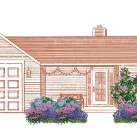 Illustration of Lush Cut Flower Blend plants in front of a house