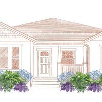 Illustration of Made for the Shade 4 in front of a house