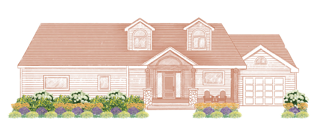 Snow Plow & Salt Tolerant Graphics Illustration of Snow Plow & Salt Tolerant Mix in front of a house